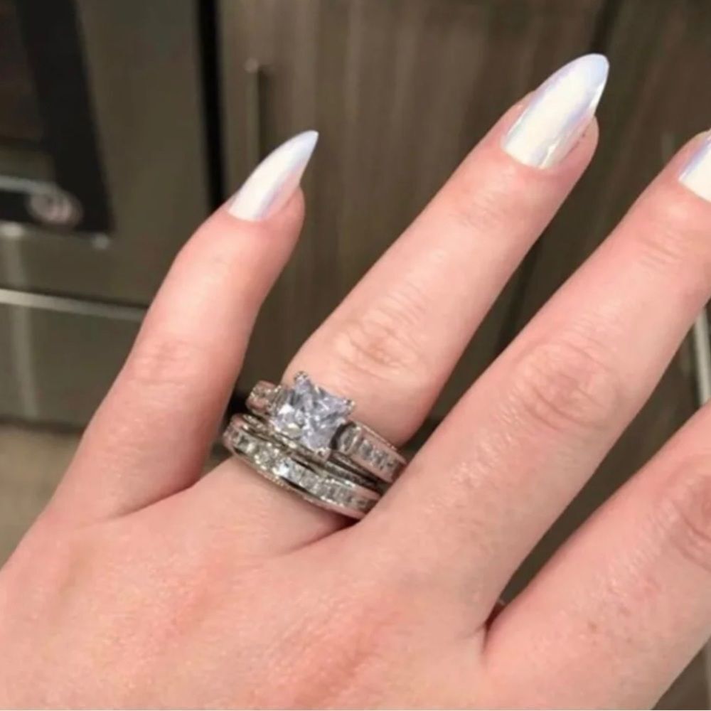 PRINCESS CUT 2CT BRIDAL 2 PIECE WEDDING RING - Picture 1 of 3